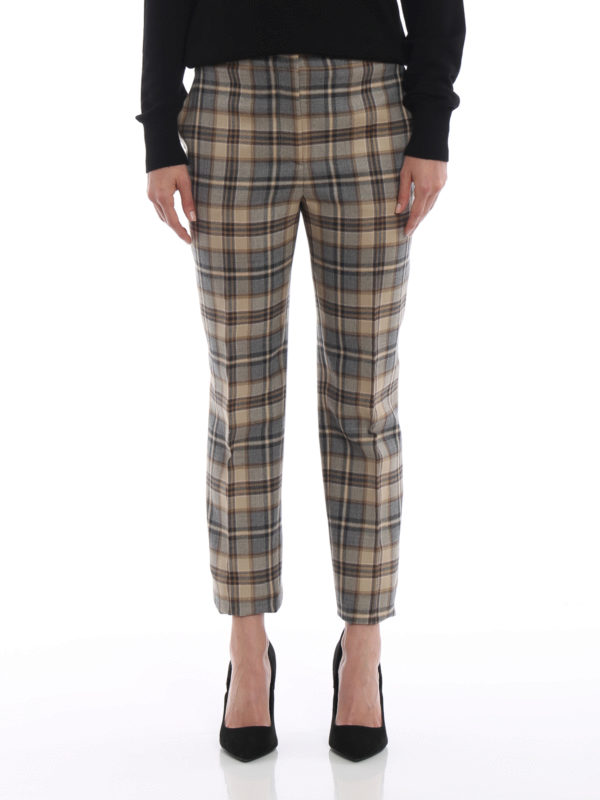 The Best Shops ALBERTA FERRETTI: Tailored & Formal trousers - Grey and beige check wool cigarette trousers